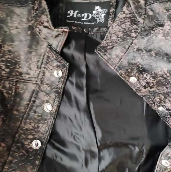 H&D Leather Denim Jacket M/L brown antique Moto - Picture 10 of 10